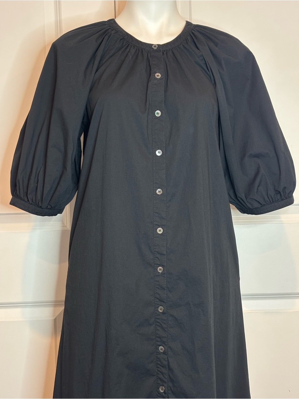STAUD Black Button-Front Maxi Dress with Balloon Sleeves - Picture 3 of 13